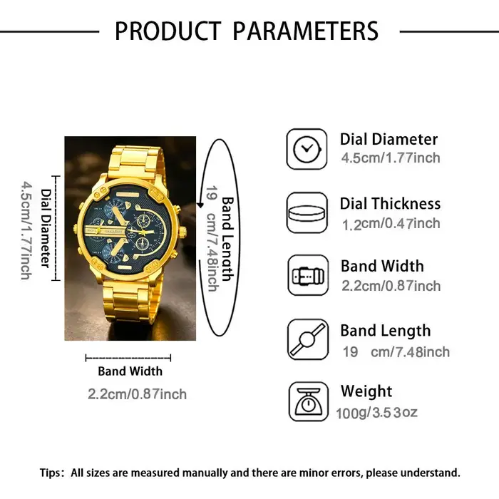 Une élégante montre pour homme d'affaires de couleur or, dotée d'un bracelet en acier et d'un boîtier robuste, un accessoire indispensable pour l'homme moderne.