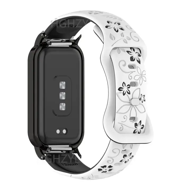 Bracelet gravé en Silicone pour femmes, fleur 3D, pour Xiaomi Band 9 Active/Redmi Band 3, montre intelligente, respirant