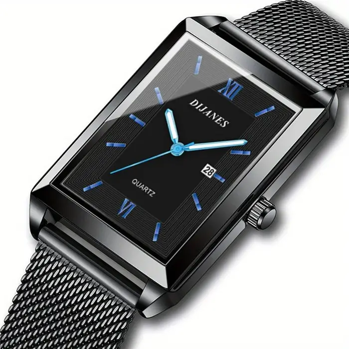Montre-bracelet à quartz rectangulaire en acier inoxydable pour hommes