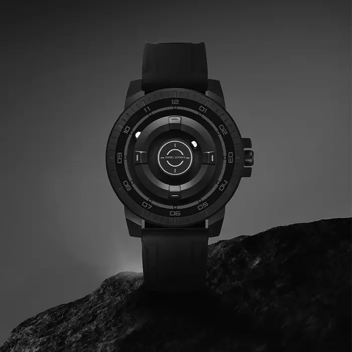 DANIEL GORMAN Designer Nightlight Montre homme en silicone noir Montre à quartz avec cadran circulaire unique Montre-bracelet magnétique en acier avec perles