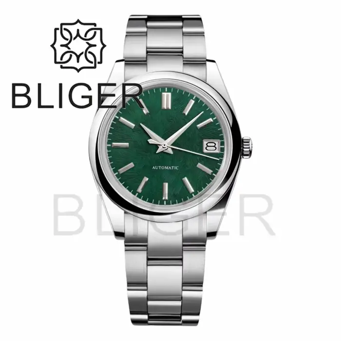 BLIGER 36mm39mm logo personnalisé cadran vert montre Sakura rose glace bleu Texture