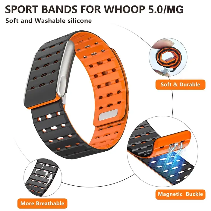 Bracelet en silicone à tête métallique pour Whoop 5.0