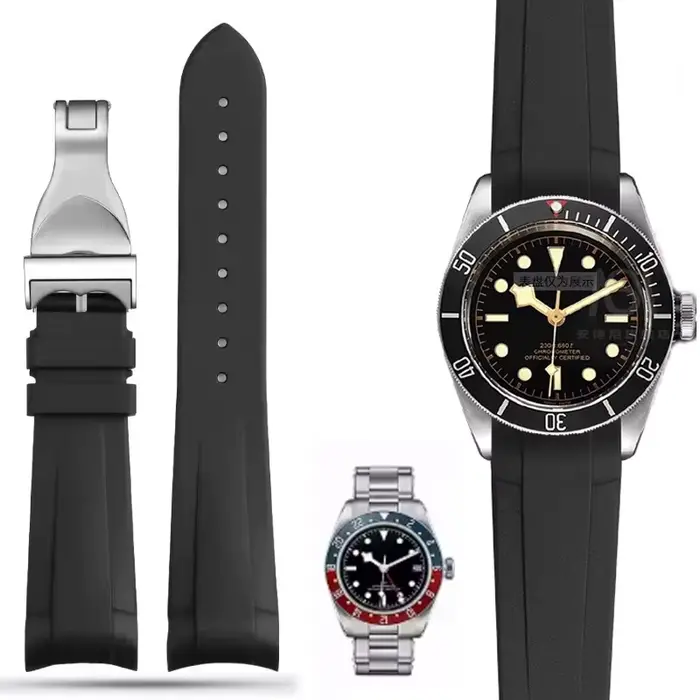 Bracelet de montre en caoutchouc naturel spécial pour Tudor Black Bay 1958 41mm GMT Pelagos broche/boucle pliante hommes