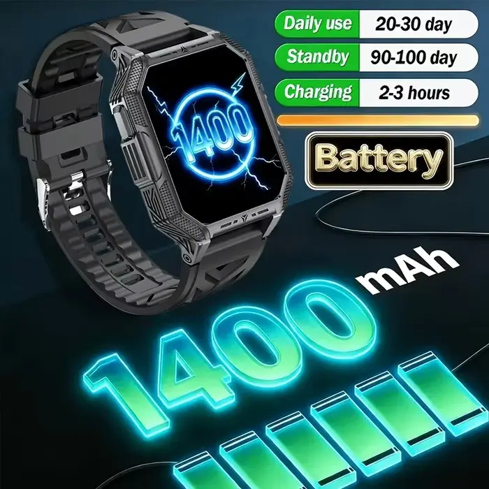 Montre connectée pour hommes, conçue pour les activités sportives de plein air, avec une autonomie de batterie allant jusqu'à 100 jours, compatible avec plus de 100 modes sportifs et idéale pour les l