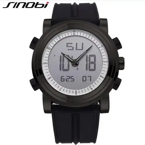 Nouveau SINOBI marque sport chronographe hommes montres numérique Quartz double mouvement étanche plongée bracelet