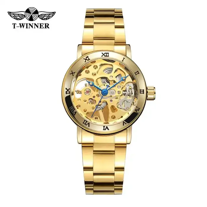 Winner 208 montre mécanique pour femme en or Rose montre-bracelet à vent manuel