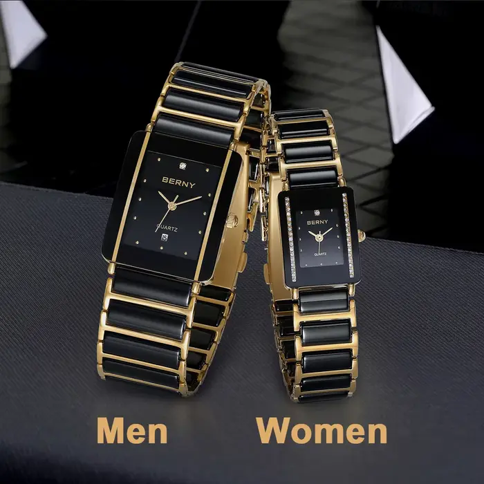 BERNY céramique Quartz femmes montre mode Rectangle hommes/femmes montre-Bracelet de luxe diamant or Couple montres