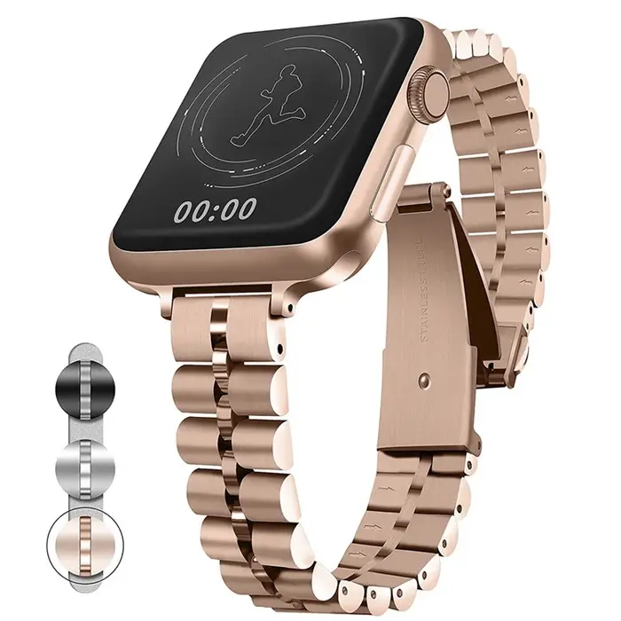 Bracelet pour Apple Watch 7 6 SE en acier inoxydable, trois perles demi-cercle 14mm, bracelet Apple pour iWatch série 5 4 3 2 UTHAI G11