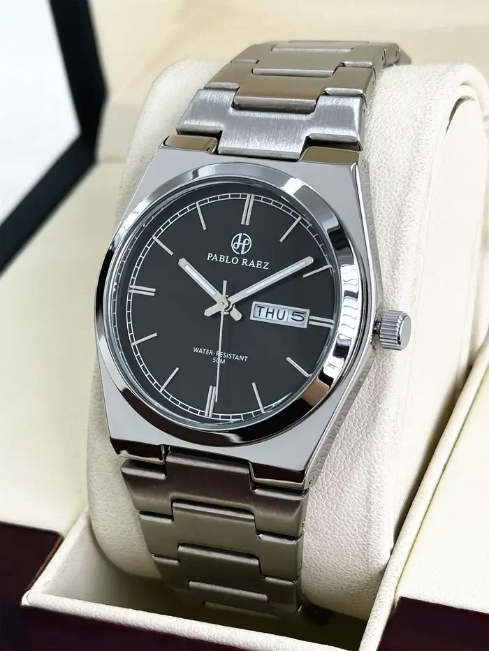 Nouvelle montre de couple en acier 2026, cadran vert dégradé, boucle papillon, double calendrier, P3