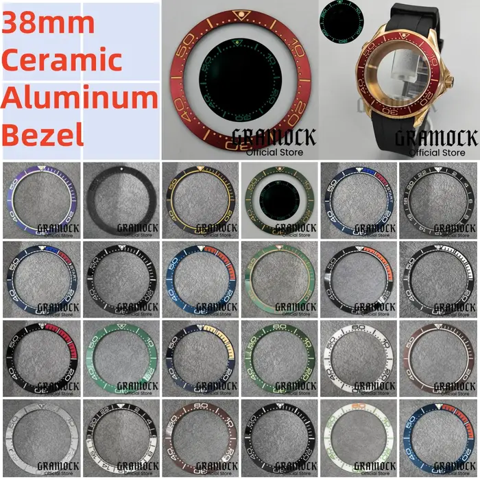 Gramock Vintage 38mm aluminium brossé bordeaux rouge vert montre lunette Lume Fit 41mm boîtier
