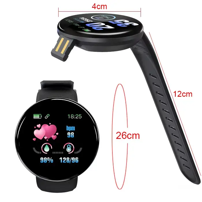 D18 montre intelligente hommes femmes Smartwatch pression artérielle étanche montres numériques sport Fitness Tracker