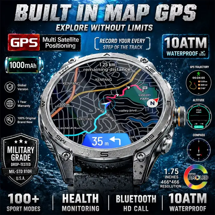 Montre connectée GPS avec carte intégrée de qualité militaire