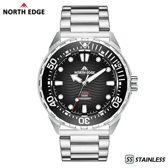 Montre de plongée solaire NORTH EDGE TRITON-TI en titane et acier inoxydable