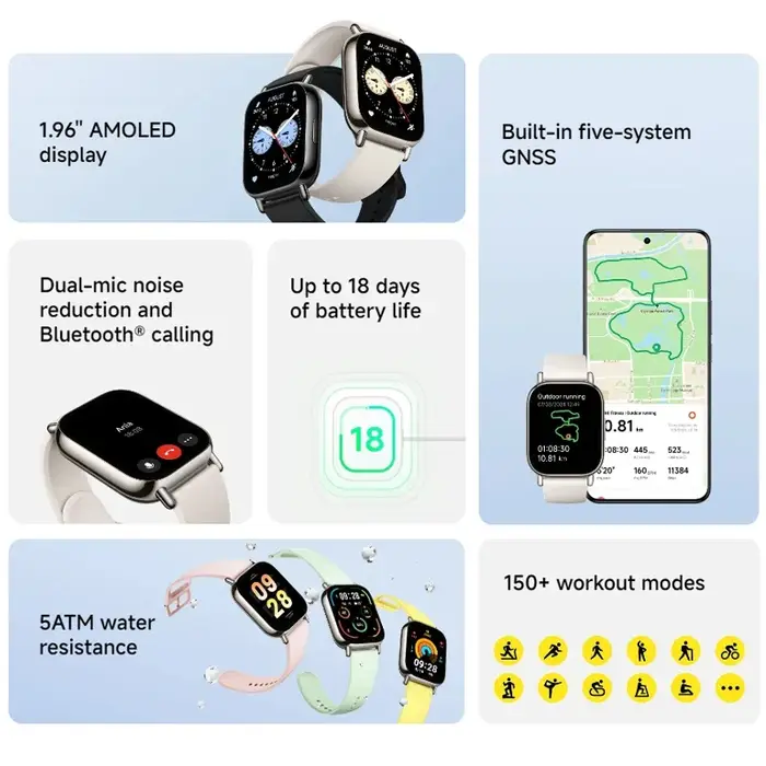 Version mondiale Xiaomi Redmi Watch 5 Lite 1.96 ''écran AMOLED autonomie de 18 jours GNSS intégré 5A