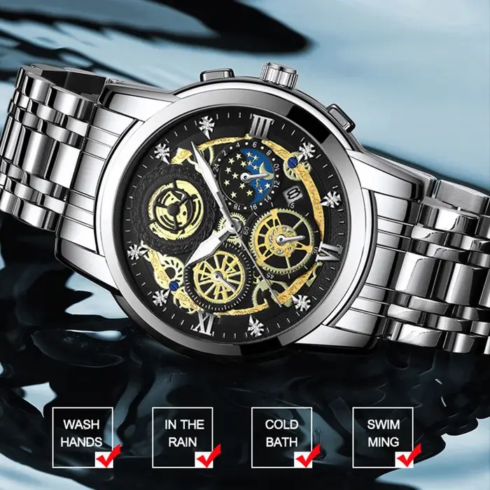 BINBOND luxe Quartz pour hommes montre bracelet en acier inoxydable cadran