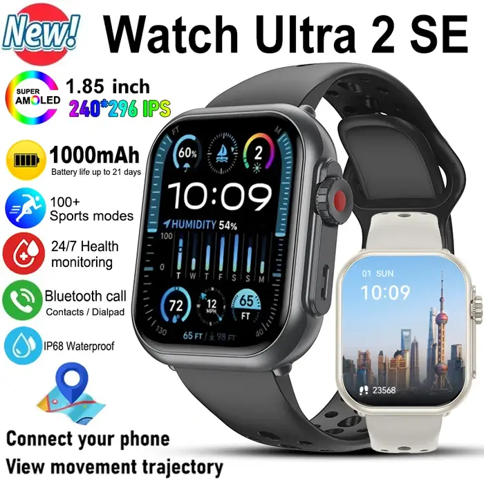 Montre Ultra 2 SE hommes femmes 1000mAh 150 + Mode Sport fréquence cardiaque HD Bluetooth appel GPS piste étanche