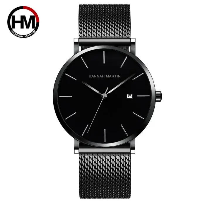 Classique Bauhaus Design hommes montre bleu foncé japon Quartz étanche en acier inoxydable mode affaires calendrier Ultra mince montres