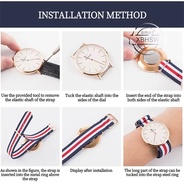 Bracelet de montre en nylon pour DW, 12mm, 14mm, 13mm, 16mm, 19mm, avec boucle en or rose, pour Daniel Wellington, pour femmes et hommes