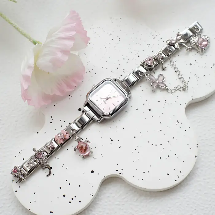 Montre carrée italienne pour femme, bracelet à maillons en acier inoxydable, montre-bracelet à quart