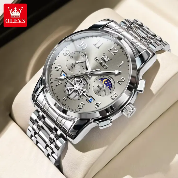 Montres-bracelets classiques de luxe OLEVS 2900 pour hommes, chronographe, phase lunaire, lumineuses