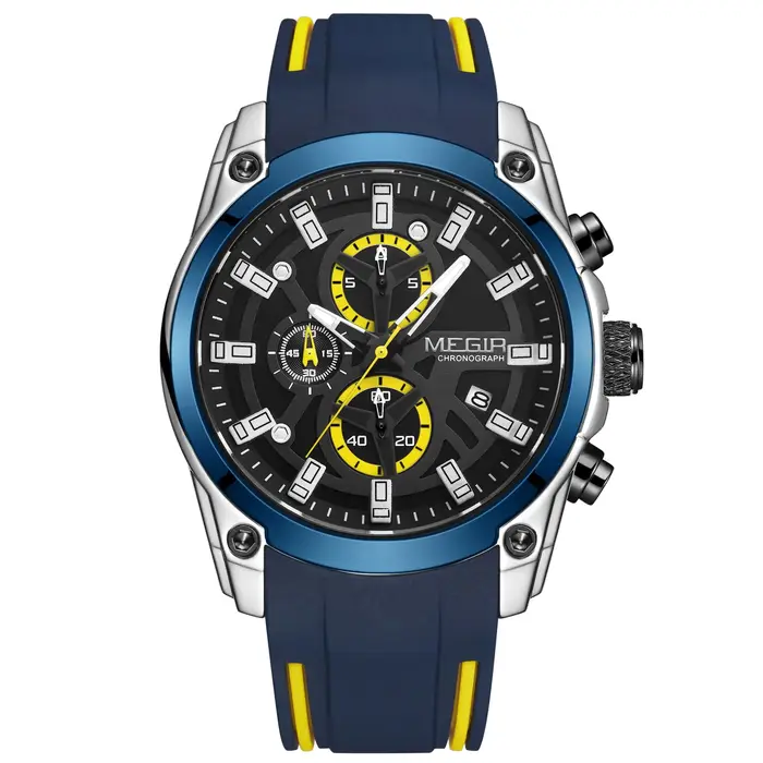 MEGIR montre à Quartz pour hommes Top marque de luxe élastique 3ATM résistant à l'eau chronographe d