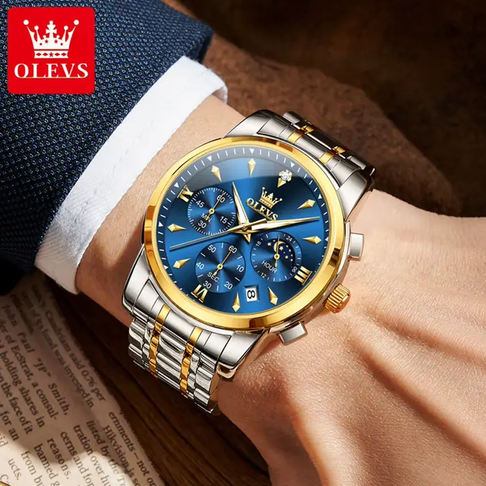 OLEVS 3639 Phase de lune Original hommes montres classique trois yeux 30m étanche lumineux chronographe Quartz montre-bracelet marque montre