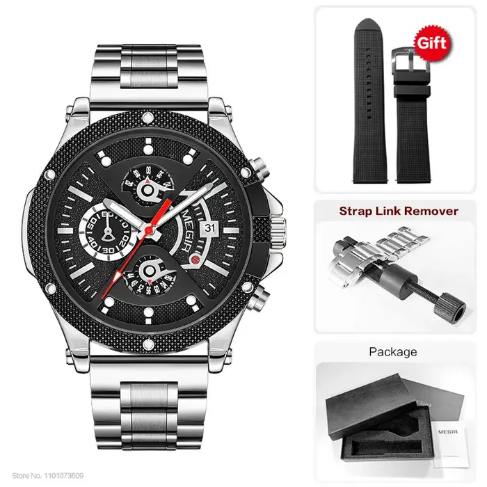 MEGIR – montre-bracelet à Quartz analogique en acier inoxydable pour hommes