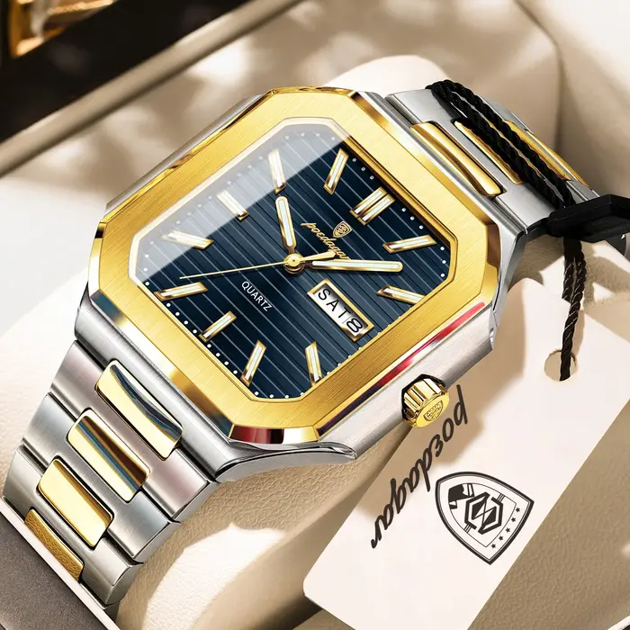 POEDAGAR affaires homme montre étanche lumineux Date semaine classique montres pour hommes en acier inoxydable