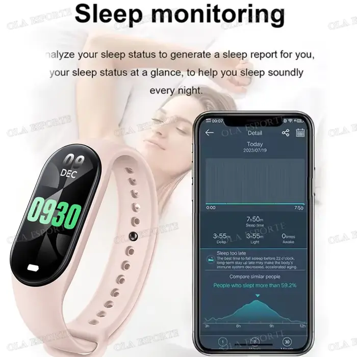 Montre connectée M6 pour hommes et femmes, bracelet intelligent de fitness, bracelet de sport, moniteur de fréquence cardiaque, moniteur de tension artérielle, montres multifonctions étanches