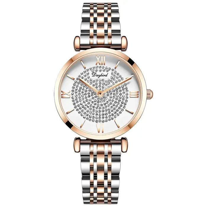 Montre à quartz pour femme série ciel étoilé avec mouvement Miyota VJ20 32 mm de diamètre et de 7 mm d'épaisseur incrustée de diamant tchèque 3 ATM