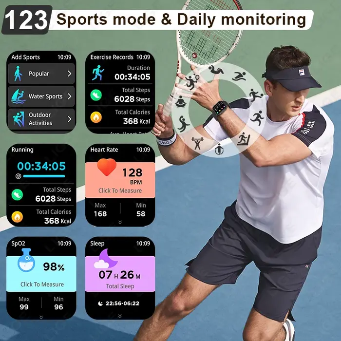 Montre connectée LIGE originale pour hommes et femmes, appels sans fil, assistant vocal, suivi de la santé et de la forme physique, étanche, modes multisports