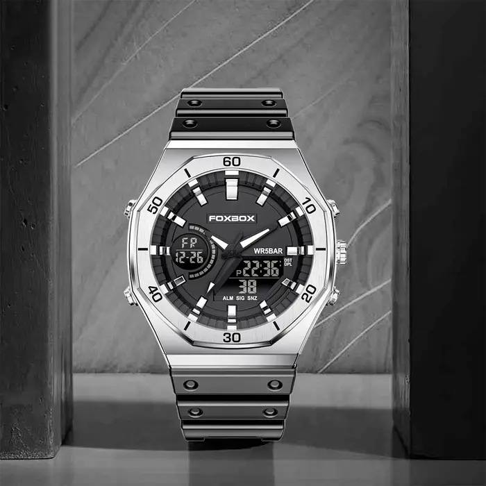 Montre militaire FOXBOX 0030 à double affichage numérique et quartz pour homme