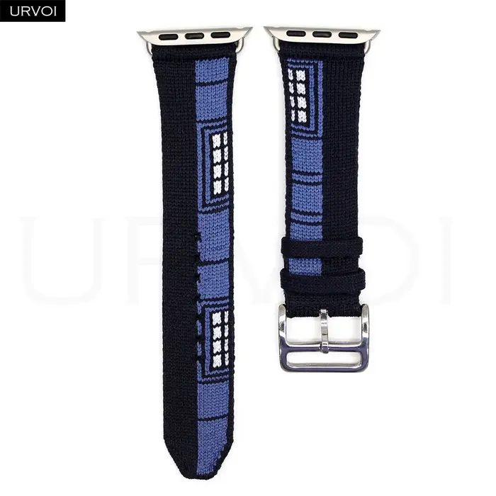 URVOI Faubourg Party Single Tour Band pour Apple Watch Series 11 10 9 SE3 Bleu Nuit bracelet en tricot jacquard durable 46mm