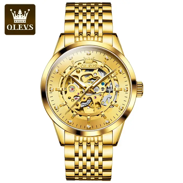 OLEVS 9920 Original squelette hommes montres solide en acier inoxydable étanche lumineux homme montre de luxe