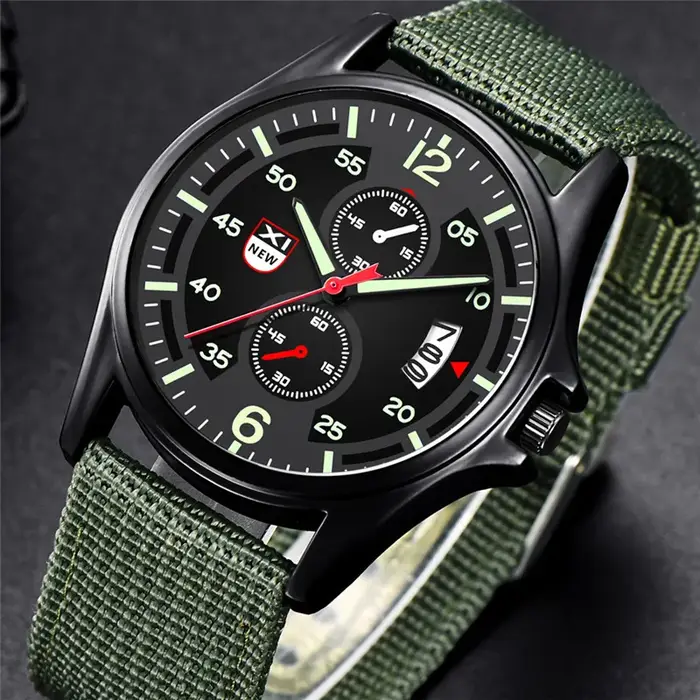 Reloj Hombre véritable marque XINEW hommes montres noir étudiants garçons mode bracelet en Nylon armée sport Date montre Relogio Masculino