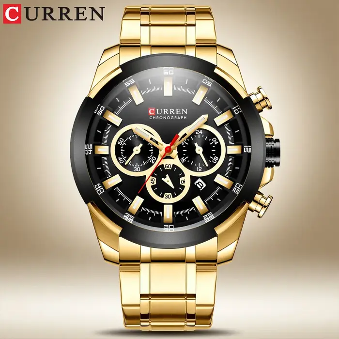CURREN montre chronographe pour hommes 48mm grand cadran avec bracelet en acier inoxydable triple sous-cadrans montre-bracelet de Sport à Quartz de luxe