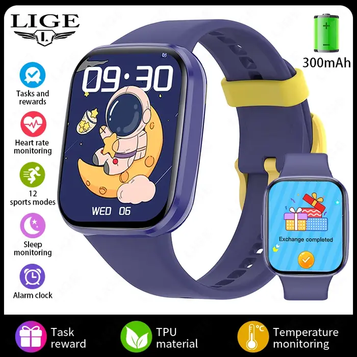 LIGE-Montre intelligente pour enfants de 5 à 12 ans, suivi du sommeil, rappel de réveil, podomètre, 