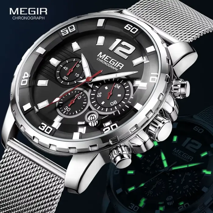 MEGIR chronographe montres à Quartz pour hommes 2020 luxe haut marque militaire Sport étanche montre-bracelet