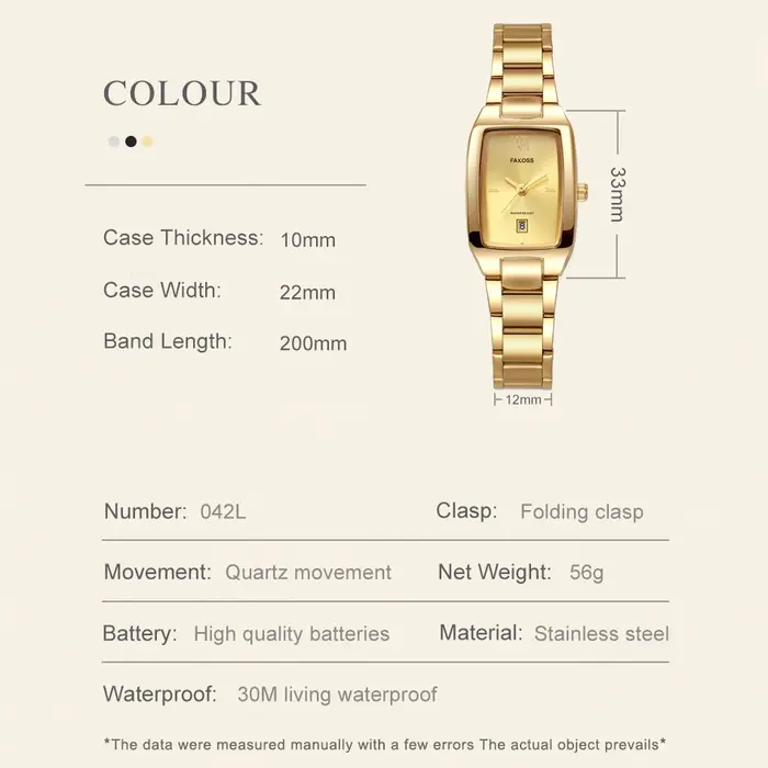 Montre dorée WWOOR pour femmes, montres de mode, montres-bracelets à quartz étanches pour femmes, bracelet élégant en acier inoxydable, montres pour femmes