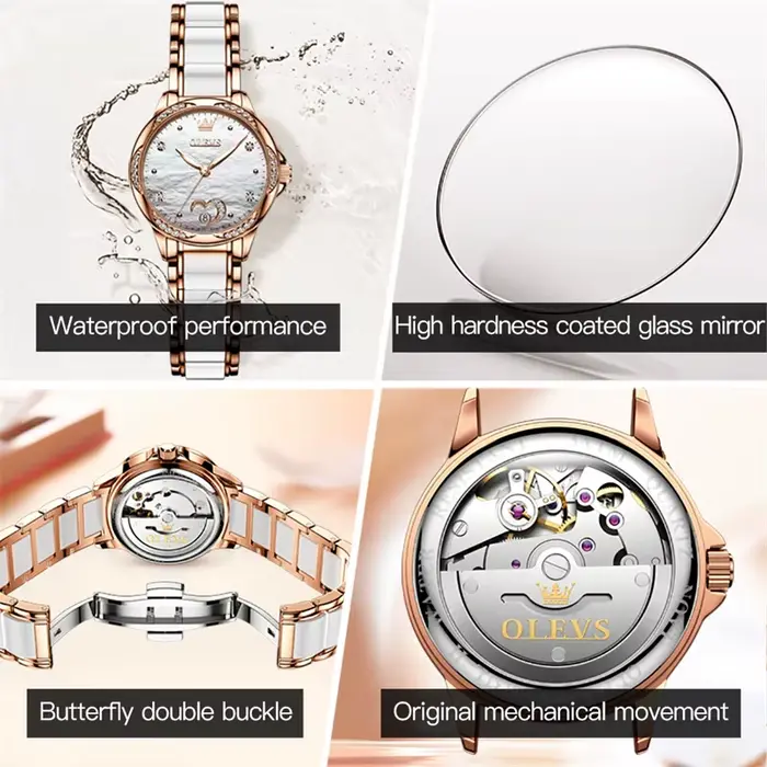 OLEVS Top marque de luxe en céramique montre mécanique pour les femmes mode diamant Bracelet et collier ensemble