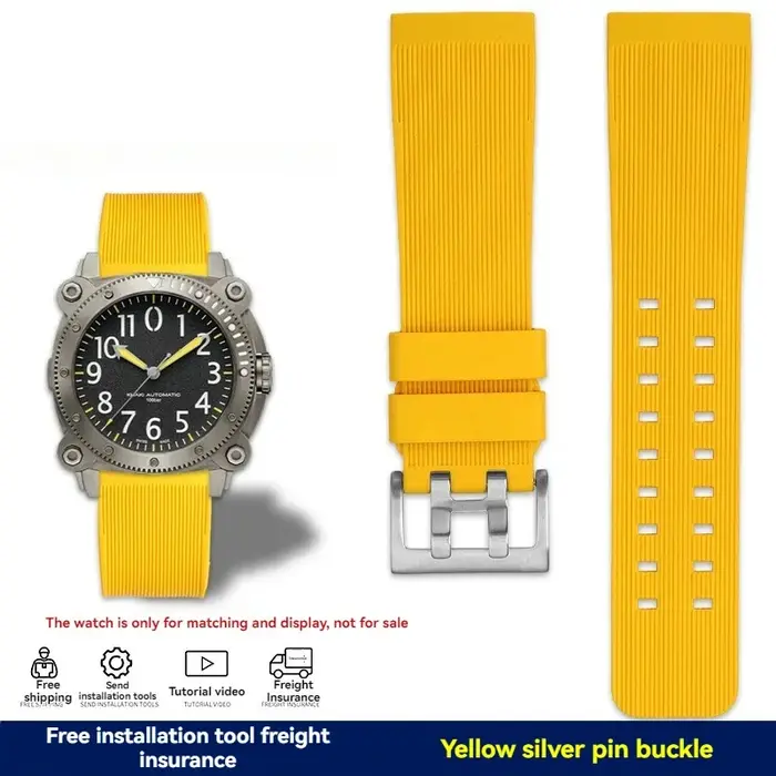 Pour Hamilton kaki plongée profonde H78585333 H78505330 H78535380 bracelet de montre étanche 24mm bracelet en caoutchouc noir jaune bracelet