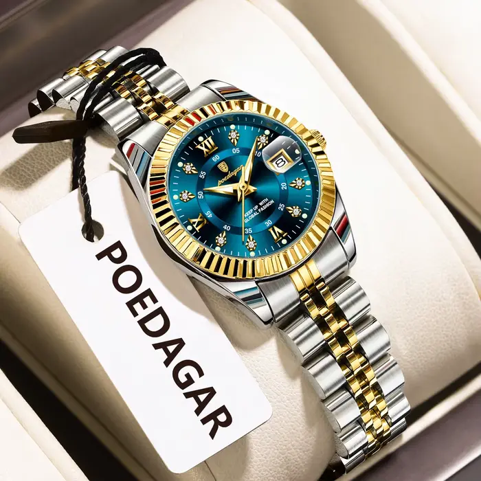 POEDAGAR haut de gamme montre pour femmes étanche en acier inoxydable lumineux Date dames