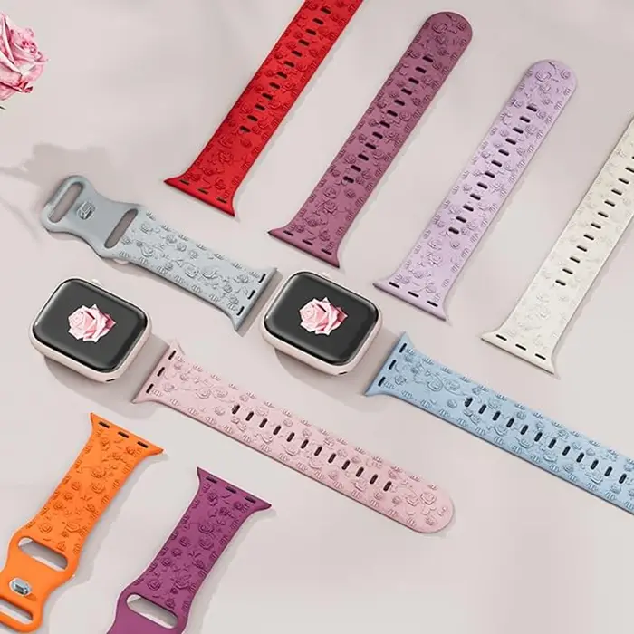 Bracelet en silicone gravé floral pour Apple Watch Band
