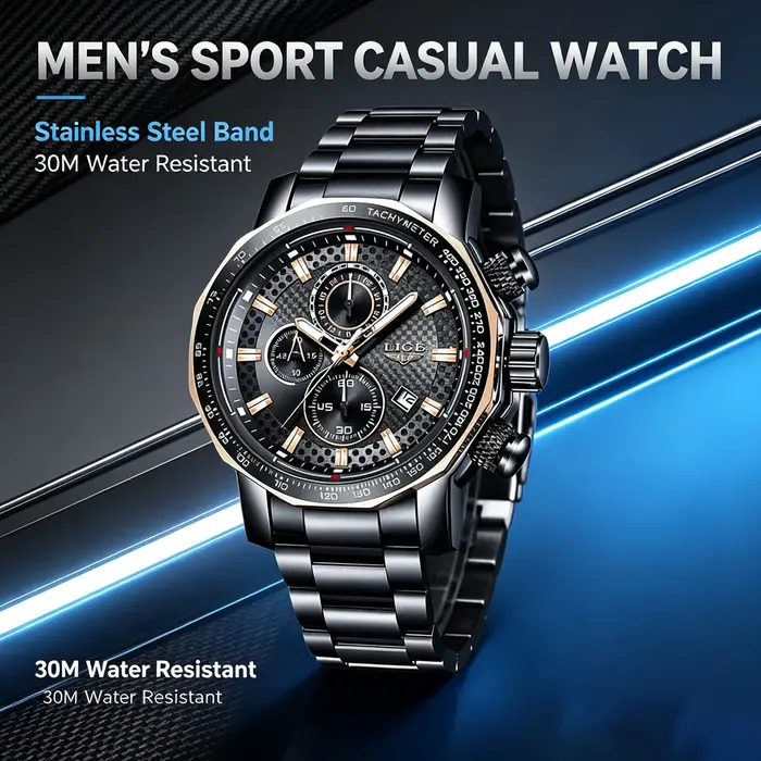 Montres LIGE pour hommes 2026, nouvelle montre chronographe sport business à quartz, étanche, grand cadran, montre pour homme + boîte