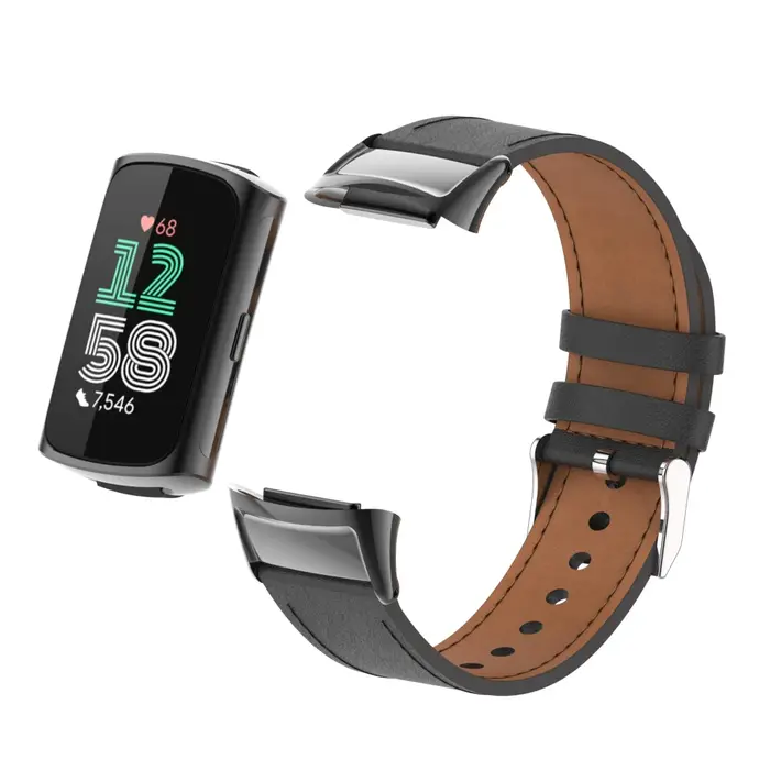 Bracelet Fitbit-Charge5/6, bracelet en cuir ultra-fibre connecteur métallique bracelet de sport inte