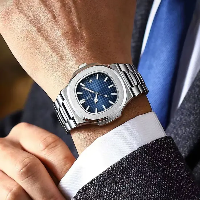 POEDAGAR luxe élégant hommes montres Date lumineux étanche en acier inoxydable homme horloge Origina