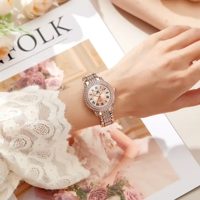 OLEVS Original diamant montre pour femmes mode élégant en acier inoxydable étanche Quartz montre-bracelet de luxe dames robe montres