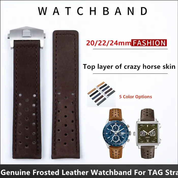 Bracelet de montre en cuir véritable souple et respirant