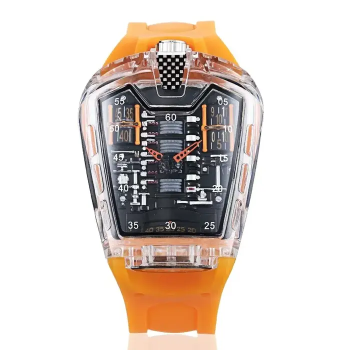 Nouvelle montre de sport pour poignet, boîtier en résine transparente, design squelette creux, tendance mode, unisexe, pour homme, montre quotidienne.