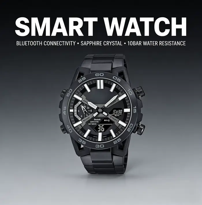 Montre de course multifonction à double affichage avec grand cadran et bracelet en acier